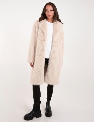 Plush Faux Fur Coat - S / STONE