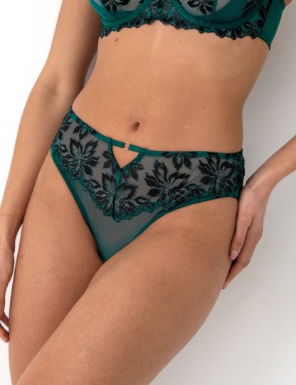 Pour Moi Women's Roxie Mesh High Leg Knickers - 18 - Dark Green Mix, Dark Green Mix