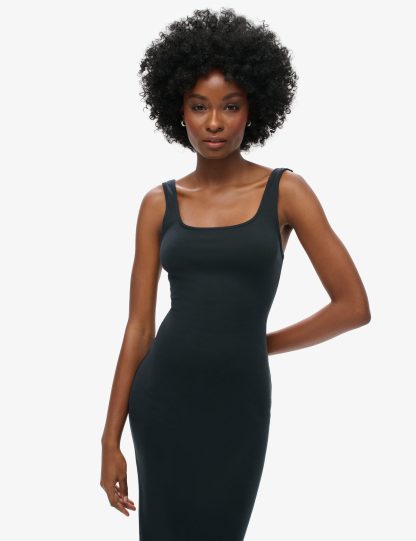 Superdry Women's Jersey Square Neck Midi Bodycon Dress - 12 - Black, Black