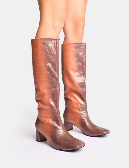 Tamira Brown Ombre Block Heel Knee High Boots