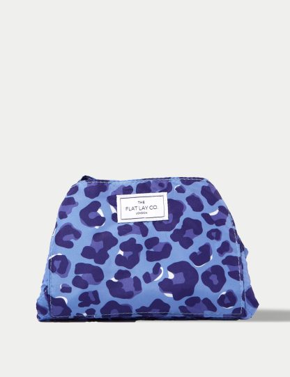 The Flat Lay Co. Women's Blue Leopard Full Size Flat Lay Makeup Bag