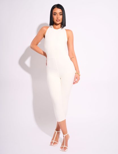 Tie Back Luxe Slinky Capri Jumpsuit White