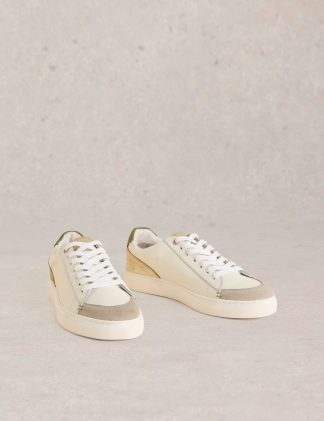 White Stuff Women's Leather Lace Up Trainers - 5 - White Mix, White Mix