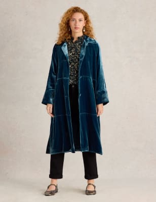 White Stuff Women's Velvet Relaxed Collared Longline Duster Coat - XXL - Teal, Teal