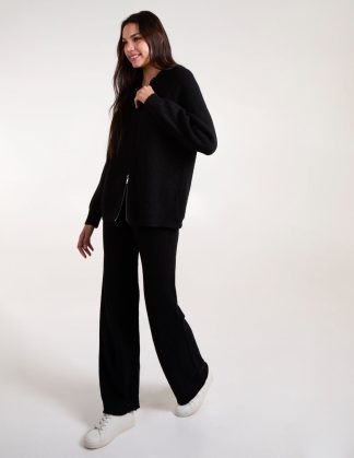 Zip Front Hoodie Tracksuit Set - ONE / BLACK