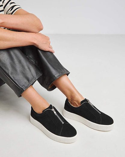 Zip Up Leather Trainer Wide Fit