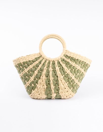 2 Colour Woven Handbag - ONE / BEIGE