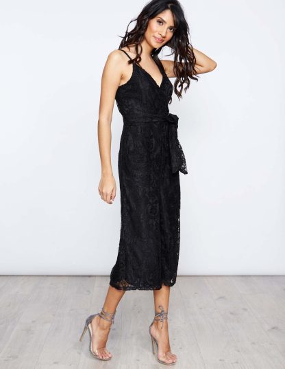 Black Lace Wrap Jumpsuit - 10 / Black