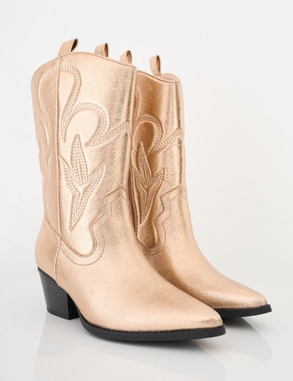 Calabasas Rose Gold Western Embroidered Knee High Pointed Toe Cowboy Boots