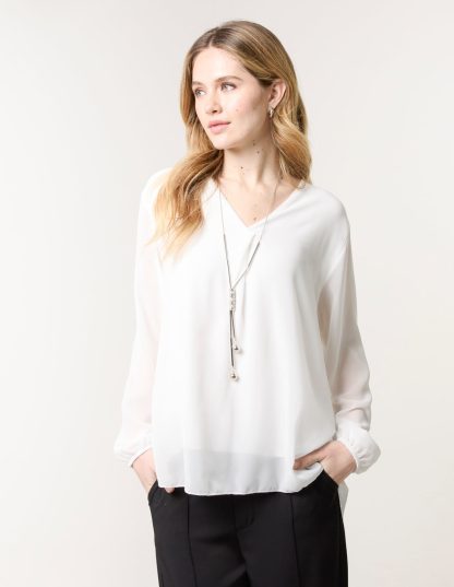 Chiffon V Neck With Necklace - S/M / IVORY