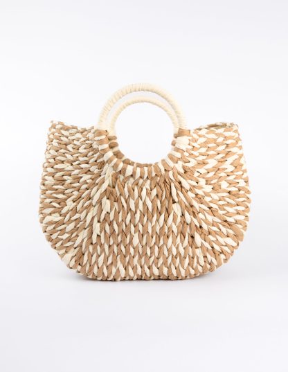 Circle Handle Woven Handbag - ONE / STONE