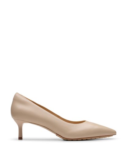 Clarks Women's Leather Kitten Heel Pointed Court Shoes - 5 - Sand, Sand