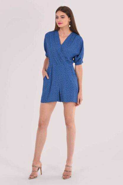 Closet London Blue Wrap Print Playsuit