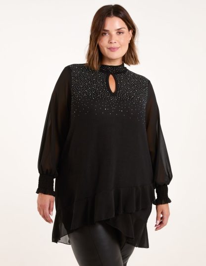 Curve Rhinestone High Neck Top - 16/18 / BLACK