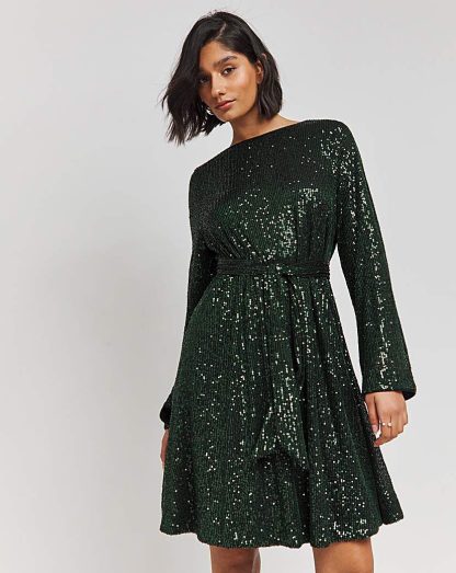 Green Sequin Skater Dress