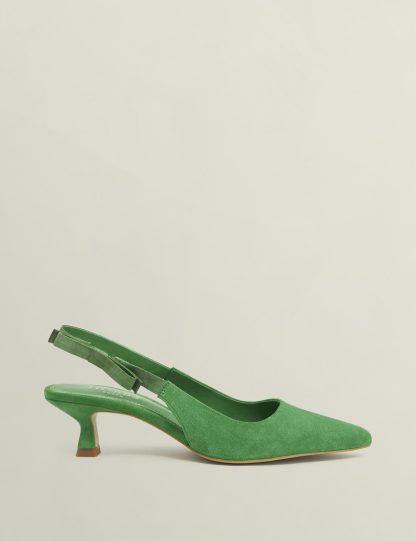 Hobbs Women's Suede Kitten Heel Pointed Slingback Shoes - 6 - Green, Green