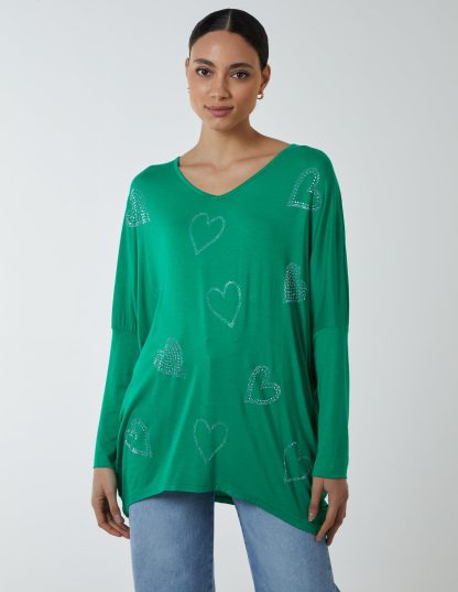 Hotfix Multi Heart Batwing Top - S/M / JADE