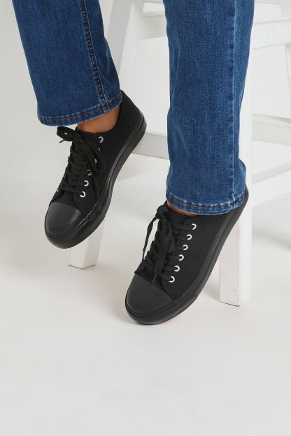 Lts Black Canvas Flatform Trainers In Standard Fit Standard > 13 Lts | Tall Women's Lace Up Trainers