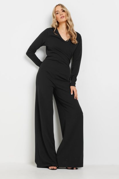 Lts Tall Black Scuba Wrap Wide Leg Jumpsuit 10 Lts | Tall Women's Jumpsuits