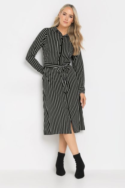 Lts Tall Black Striped Long Sleeve Shirt Dress 24 Lts | Tall Women's Midi Dresses