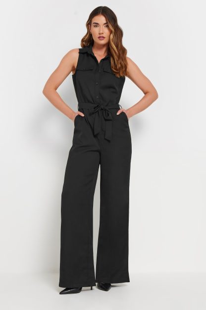 Lts Tall Black Woven Sleeveless Wide Leg Jumpsuit 24 Lts | Tall Women's Jumpsuits