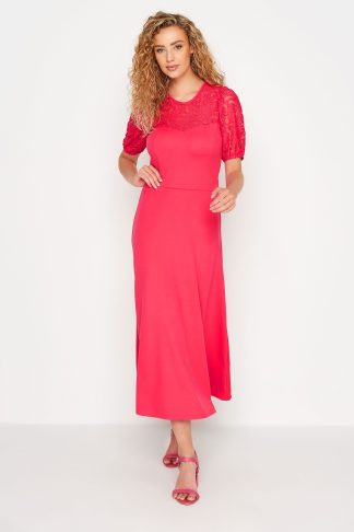 Lts Tall Bright Pink Lace Midi Dress 12 Lts | Tall Women's Midi Dresses