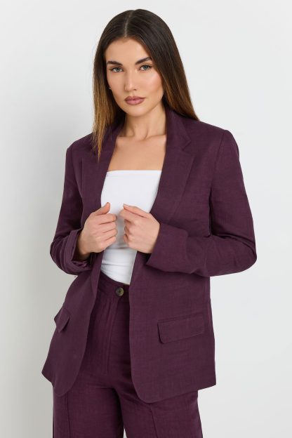 Lts Tall Dark Purple Linen Tailored Blazer 24 Lts | Tall Women's Blazer Jackets