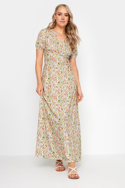 Lts Tall Yellow Ditsy Floral Print Maxi Wrap Dress 22-24 Lts | Tall Women's Maxi Dresses