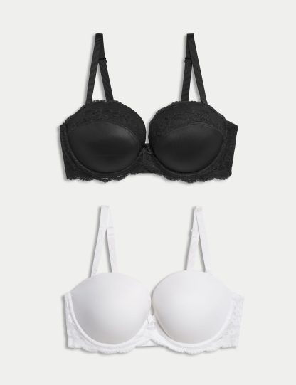 M&S Collection Women's 2 Pack Wired Multiway Push Up Bras A-E - 42B - Black Mix, Black Mix