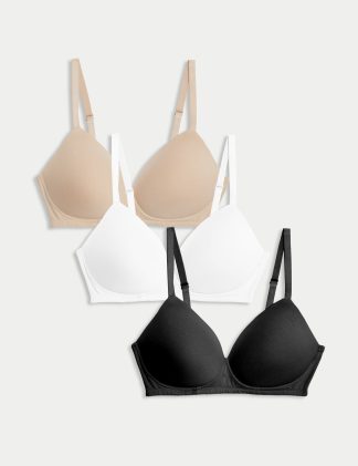 M&S Collection Women's 3pk Non Wired T-Shirt Bras A-E - 36B - Opaline Mix, Opaline Mix,Green Mix,Soft Pink