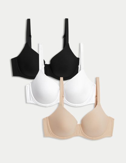 M&S Collection Women's 3pk Wired Full Cup T-Shirt Bras A-E - 34D - Opaline Mix, Opaline Mix,Green Mix,Soft Pink