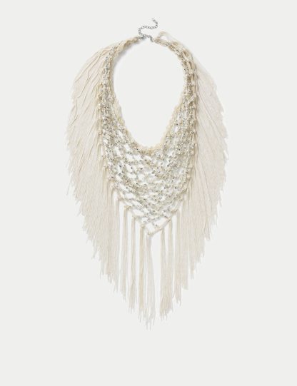 M&S Collection Women's Fringe Cream Scarf, Cream