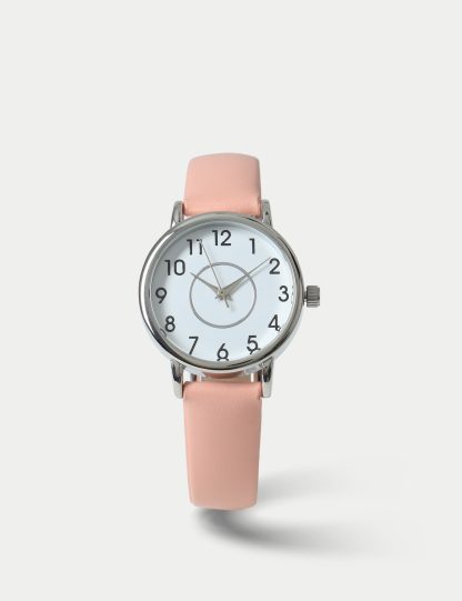 M&S Collection Women's Pink Minimalist Faux Leather Strap Watch, Pink