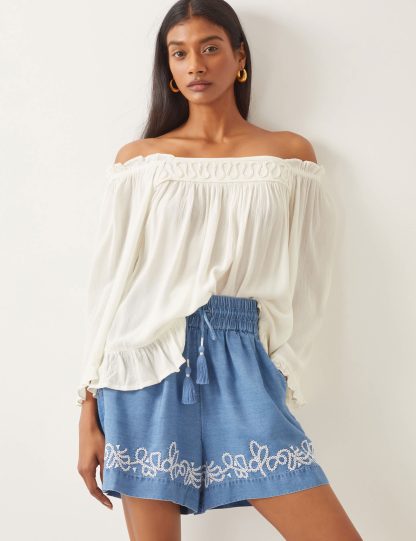 Monsoon Women's Off The Shoulder Frill Detail Top - White, White