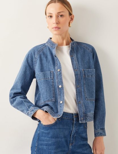 Monsoon Women's Pure Cotton Denim Bomber Jacket - 16 - Blue Denim, Blue Denim