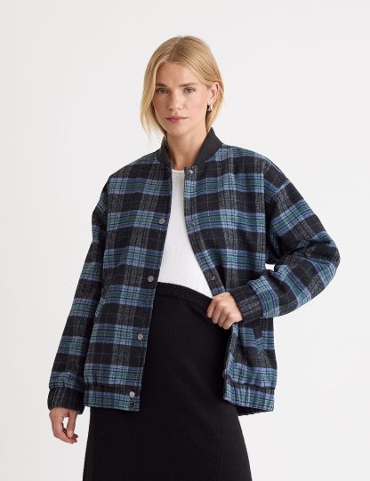 Nobody'S Child Women's Checked Bomber Jacket - XS - Blue, Blue