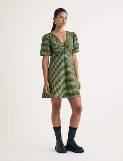 Nobody'S Child Women's Cotton Rich Checked Mini Skater Dress - 22 - Green Mix, Green Mix