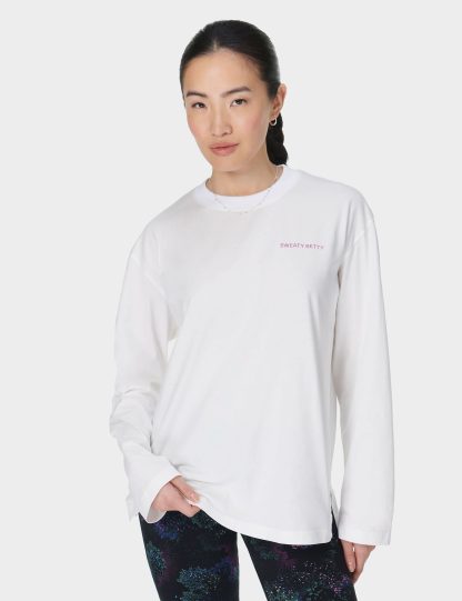 Sweaty Betty Women's Logo Pure Cotton Crew Neck Oversized Top - M - White, White