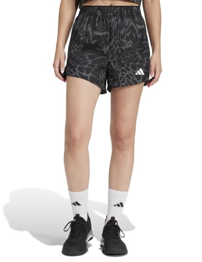 Adidas Women's Train Printed High Waisted Gym Shorts - XL - Black Mix, Black Mix