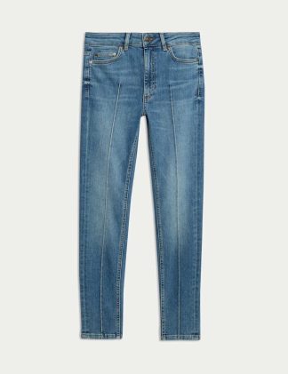 Autograph Women's High Waisted Pintuck Skinny Jeans with Lyocell - 12 - Medium Indigo, Medium Indigo