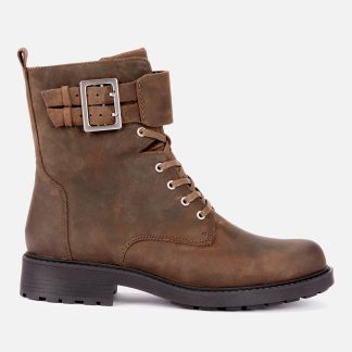 Clarks Women's Orinoco 2 Leather Lace Up Boots - Dark Olive - UK 3