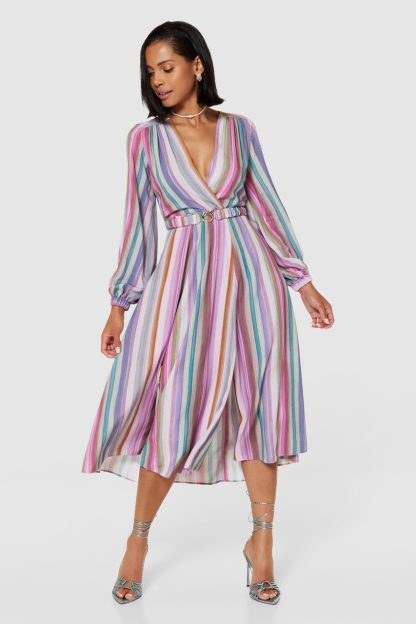 Closet London Pink Stripe Wrap Dress