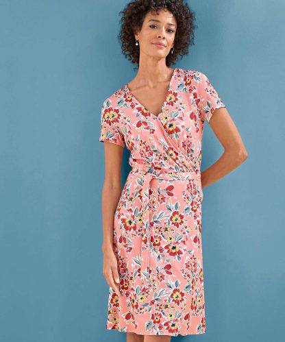 Damart Jersey Print Mock Wrap Dress