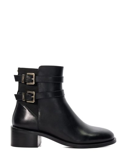 Dune London Women's Leather Double Buckle Ankle Boots - 7 - Black, Black,Brown