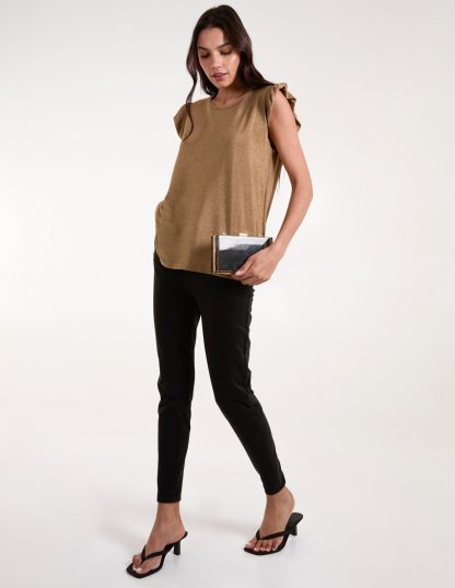Frill Sleeve Metallic Top - S/M / GOLD