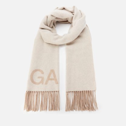 Ganni Women's Fringed Wool Scarf - Egret