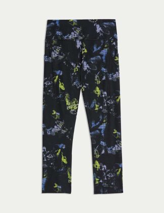 Goodmove Women's Go Train High Waisted Cropped Gym Leggings - 14 - Black Mix, Black Mix
