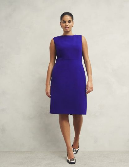 Hobbs Women's Stitch Detail Knee Length Bodycon Dress - 12REG - Blue, Blue