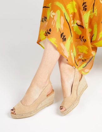 Jones Bootmaker Women's Leather Slingback Wedge Espadrilles - 5 - Sand, Sand