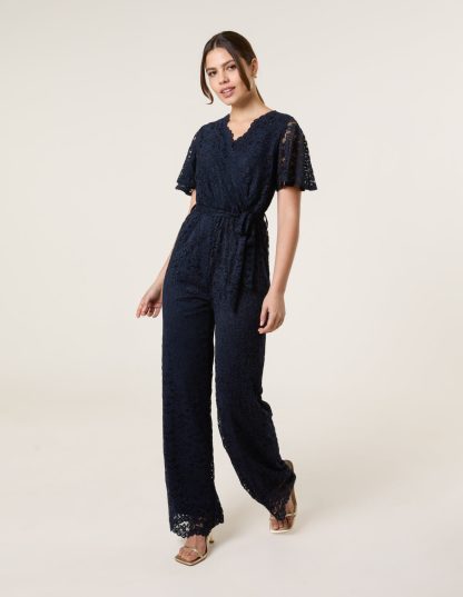 Lace Wrap Over Jumpsuit - 12 / NAVY